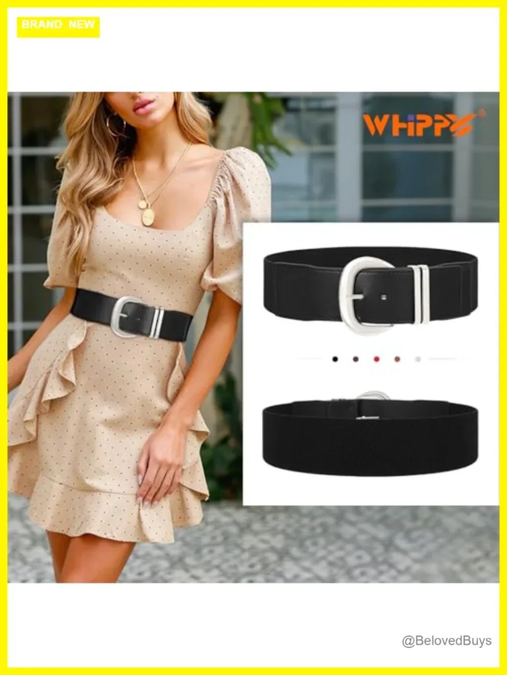 Women's Wide Elastic Belt Stretchy Faux Leather Waistband Buckle Dress Belt